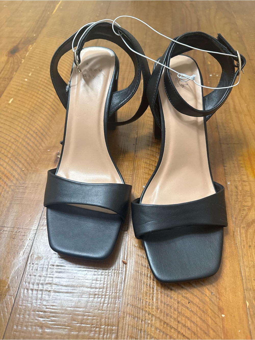 a new day Black Square-Toe Ankle-Strap Block Heels